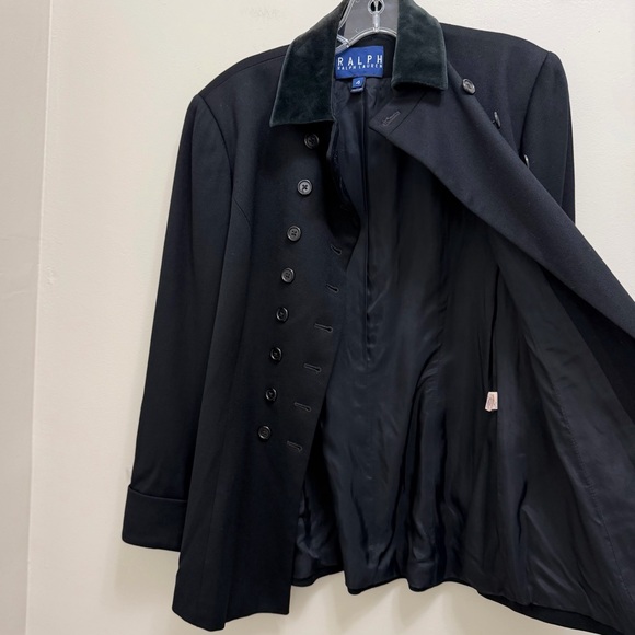 Ralph Lauren Vintage Wool Coat Jacket Velvet Collar USA Union Tag Black Size 4 - Picture 5 of 11